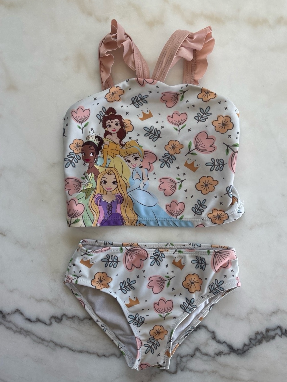 Disney Princess Toddler Girls Tankini Swimsuit Ruffle Two Piece Swim Set Size 4T